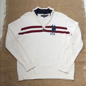 U.S. Polo Assn. Men's Cream Sweater with Maroon Stripes Sz M